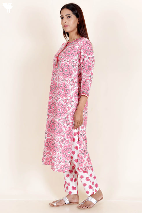 Bizzy Lizzy Kurta And Pant Set With Kota Dupatta In Block Print